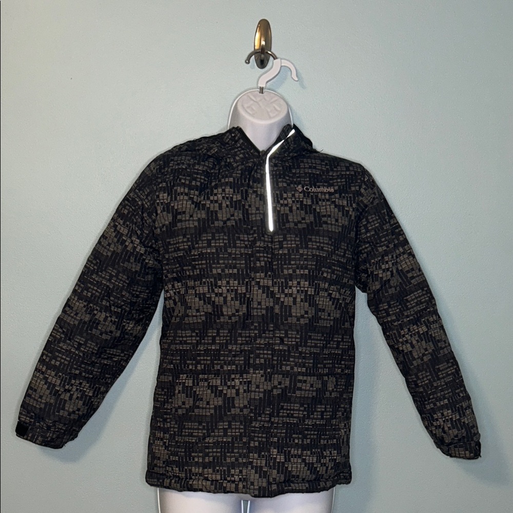 Columbia Kids Black and Gray Print Zip-Up Hooded Parka Puffer Coat, Medium